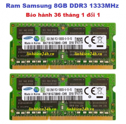 Ram Laptop Samsung 8GB DDR3 Bus 1333MHz PC3-10600 1.5V Bảo Hành 12 Tháng 1 Đổi 1