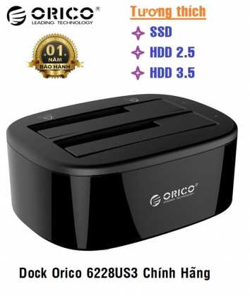 Đế Cắm Ổ Cứng Orico 6228US3 - Cắm 2 HDD/SSD cùng lúc 2.5 inch và 3.5 inch Bảo Hành 6 Tháng